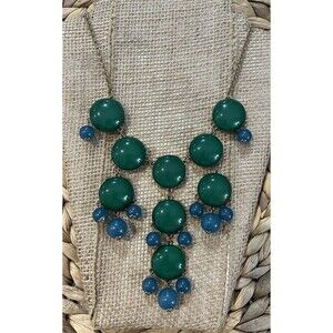 Gold Tone Teal & Turquoise Colored Bubble Bead Bib 25” Necklace Statement